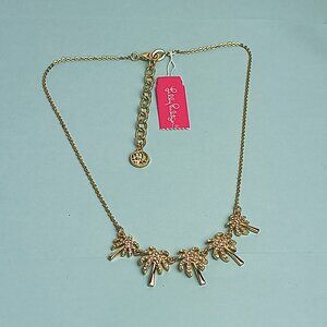 Lilly Pulitzer Sparkling Pave Palm Tree Chain Necklace Gold Metallic Tropical